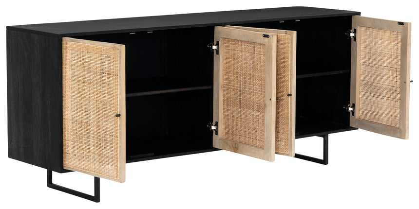 Black Wash Mango & Natural Mango with Natural Cane & Charcoal Grey Iron | Carmel Sideboard | Valley Ridge Furniture