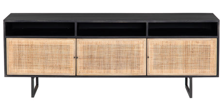 Black Wash Mango & Natural Mango with Natural Cane & Charcoal Grey Iron | Carmel Media Console | Valley Ridge Furniture
