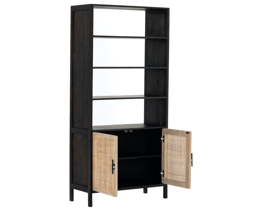 Washed Black Acacia & Natural Cane with Natural Mango | Caprice Bookshelf | Valley Ridge Furniture
