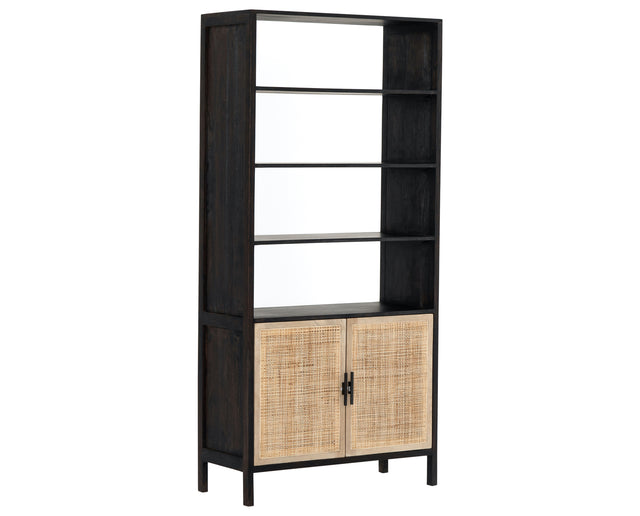 Washed Black Acacia & Natural Cane with Natural Mango | Caprice Bookshelf | Valley Ridge Furniture