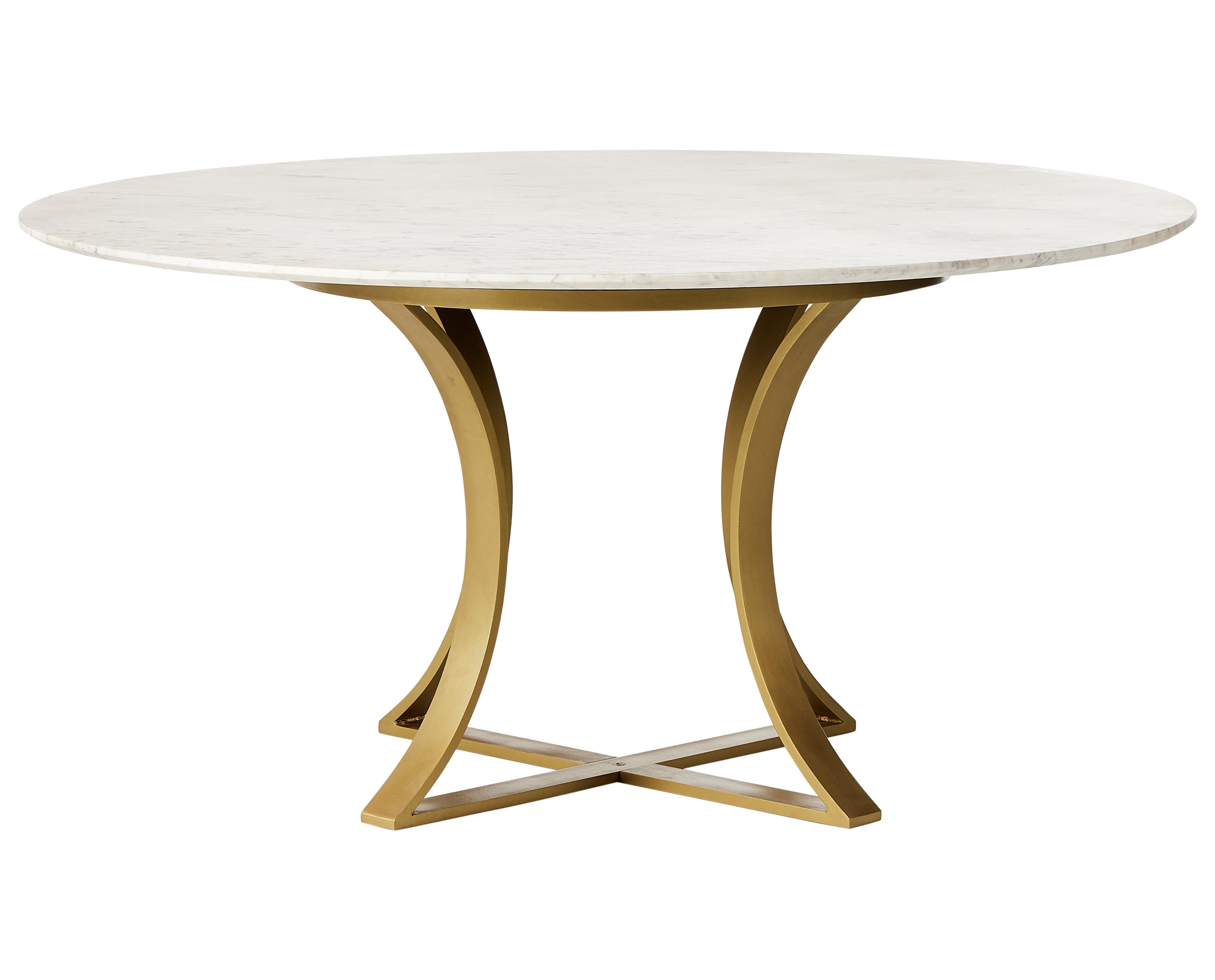 Polished White Marble with Cast Brass Iron (60in Size) | Gage Dining Table | Valley Ridge Furniture