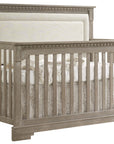 Sugar Cane Brushed Oak with Talc Fabric | Ithaca 5-in-1 Convertible Crib w/Upholstered Headboard Panel | Valley Ridge Furniture