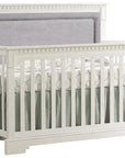 White Brushed Oak with Fog Fabric | Ithaca 5-in-1 Convertible Crib w/Upholstered Headboard Panel | Valley Ridge Furniture