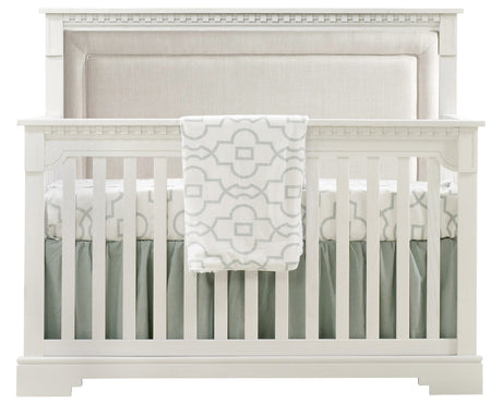 White Brushed Oak with Talc Fabric | Ithaca 5-in-1 Convertible Crib w/Upholstered Headboard Panel | Valley Ridge Furniture