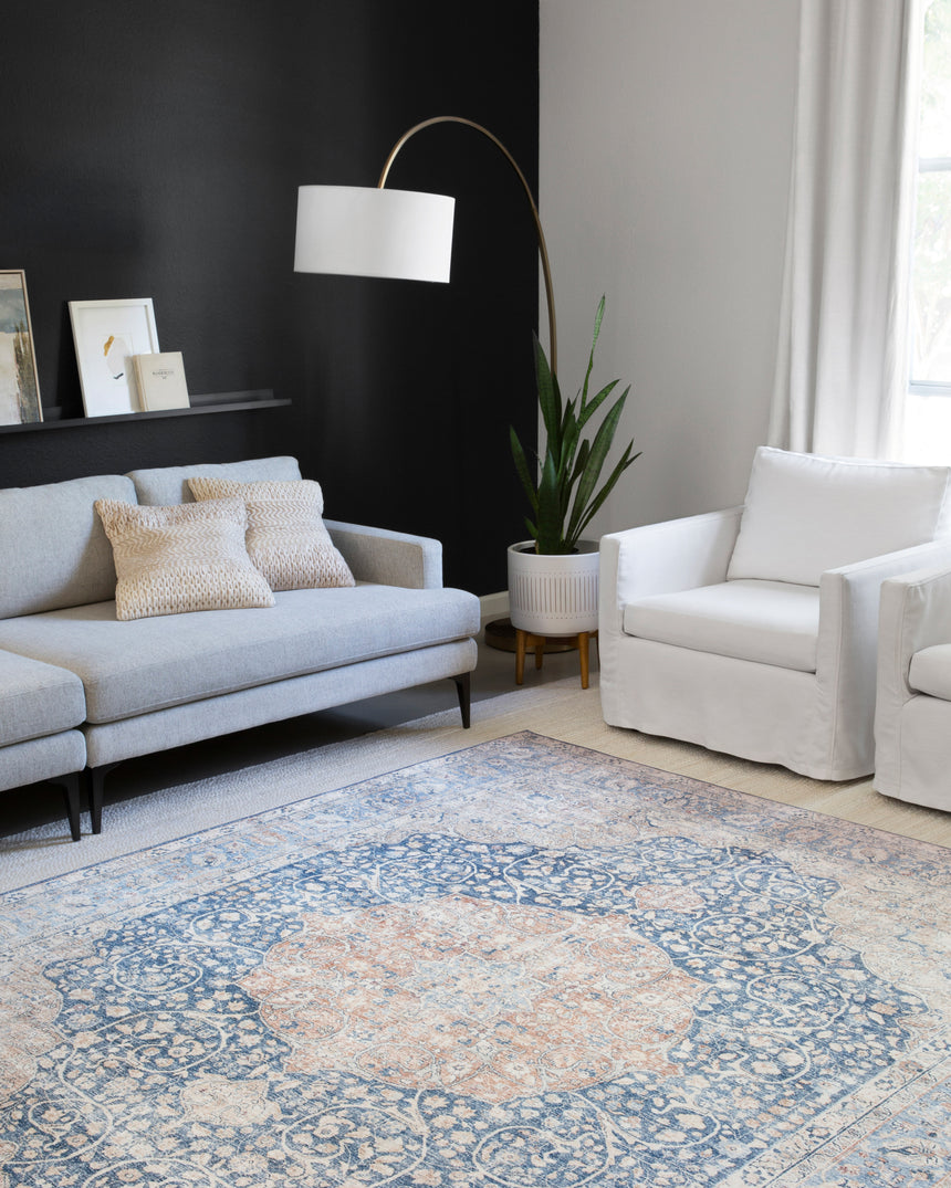 Layla Rug 07 | Blue / Tangerine