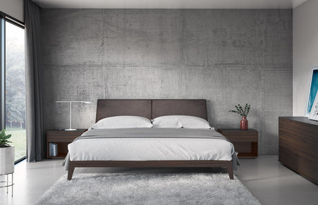 Warm Walnut with Velvet Slate Fabric | Mobican Lea Bed | Valley Ridge Furniture