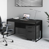 BDi Linea 6221 Desk in Charcoal Stained Ash, with a mobile file and task chair, in a home office