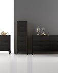 Matte Black on Oak with Cloud Glass and Black Handles | Mobican Marsala Double Dresser | Valley Ridge Furniture