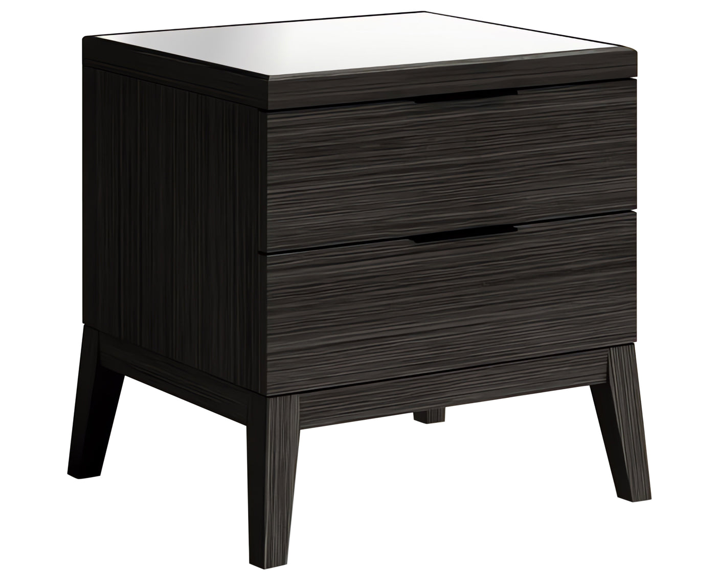 Matte Black on Oak with Cloud Glass and Black Handles | Mobican Marsala Night Table | Valley Ridge Furniture