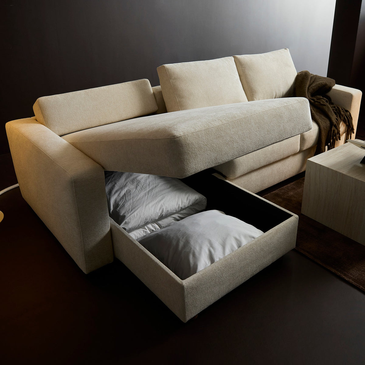 Innovation Living Neah Lounger - Standard Arms, room setting, shown in 365 Halifax Shell