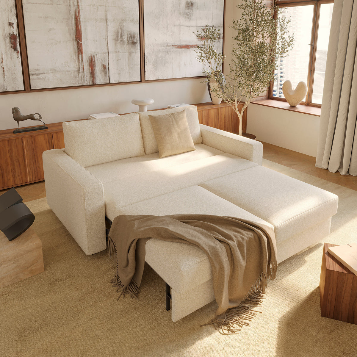 Innovation Living Neah Sleeper Sofa - Standard Arms, room setting, shown in 365 Halifax Shell all-groups