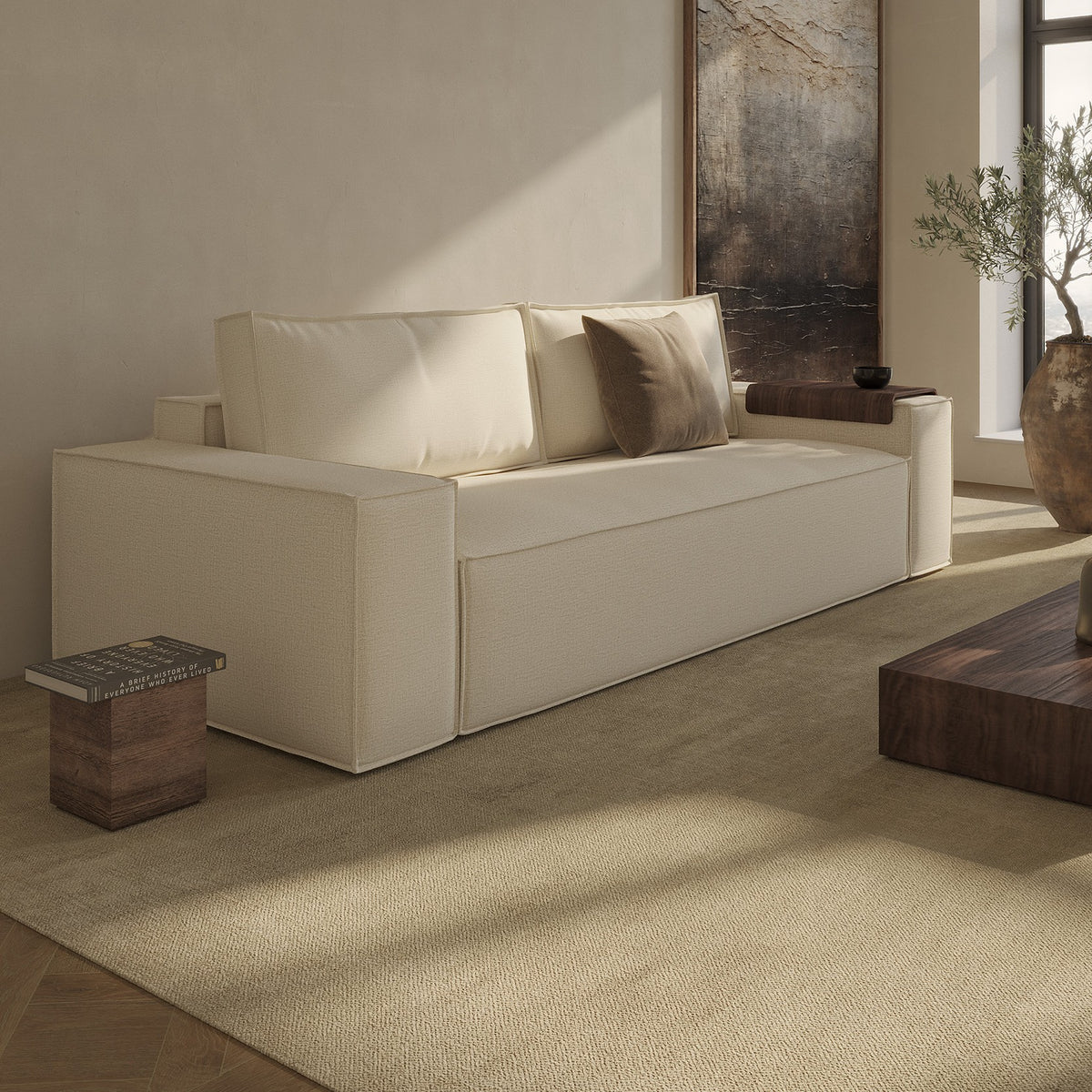 Innovation Living Newilla Sleeper Sofa - Wide Arms, room setting, shown in 255 Adario Basmati
