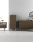 Praline on Walnut with Brushed Nickel Legs | Mobican Ophelia Narrow Chest | Valley Ridge Furniture