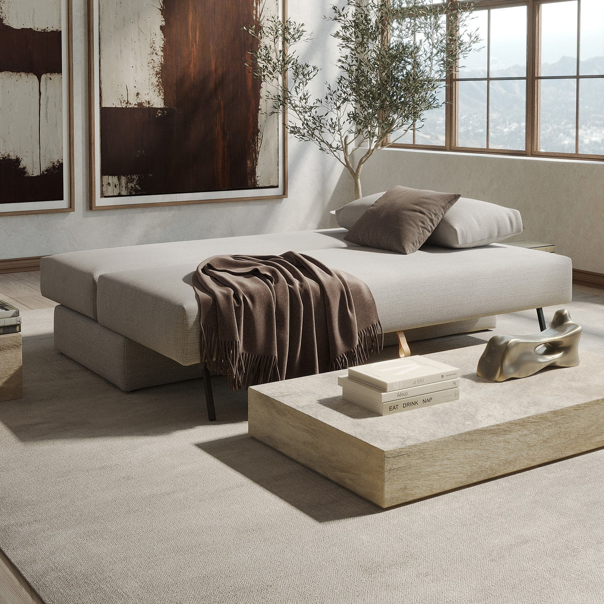 Innovation Living Osvald Sleeper Sofa, room setting, shown in 579 Kenya Gravel all-groups