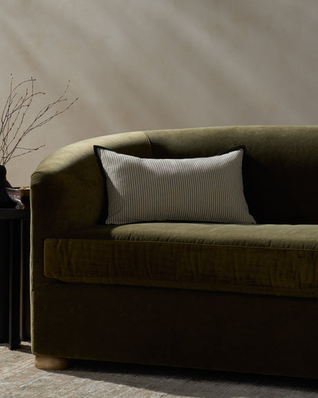 Jeremiah Brent x Loloi Sullivan Pillow in Natural / Black, room setting, 13" x 21"