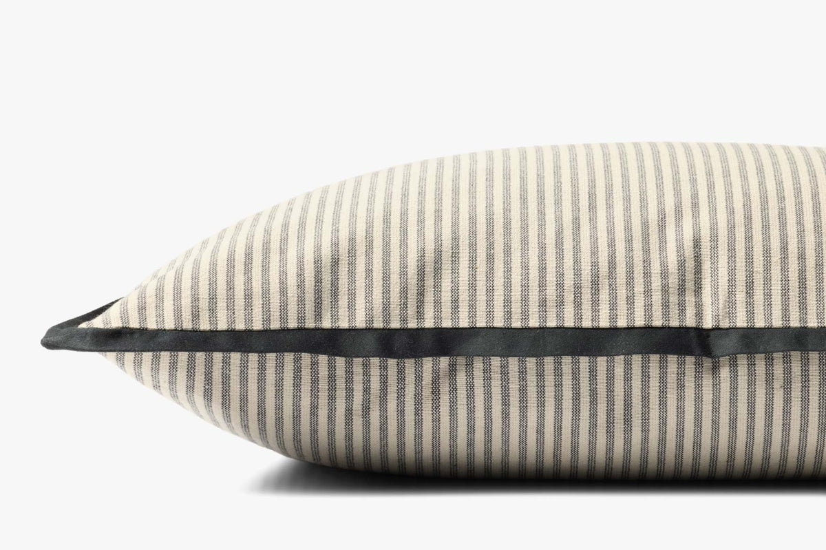 Jeremiah Brent x Loloi Sullivan Pillow in Natural / Black, side view, 13" x 21"