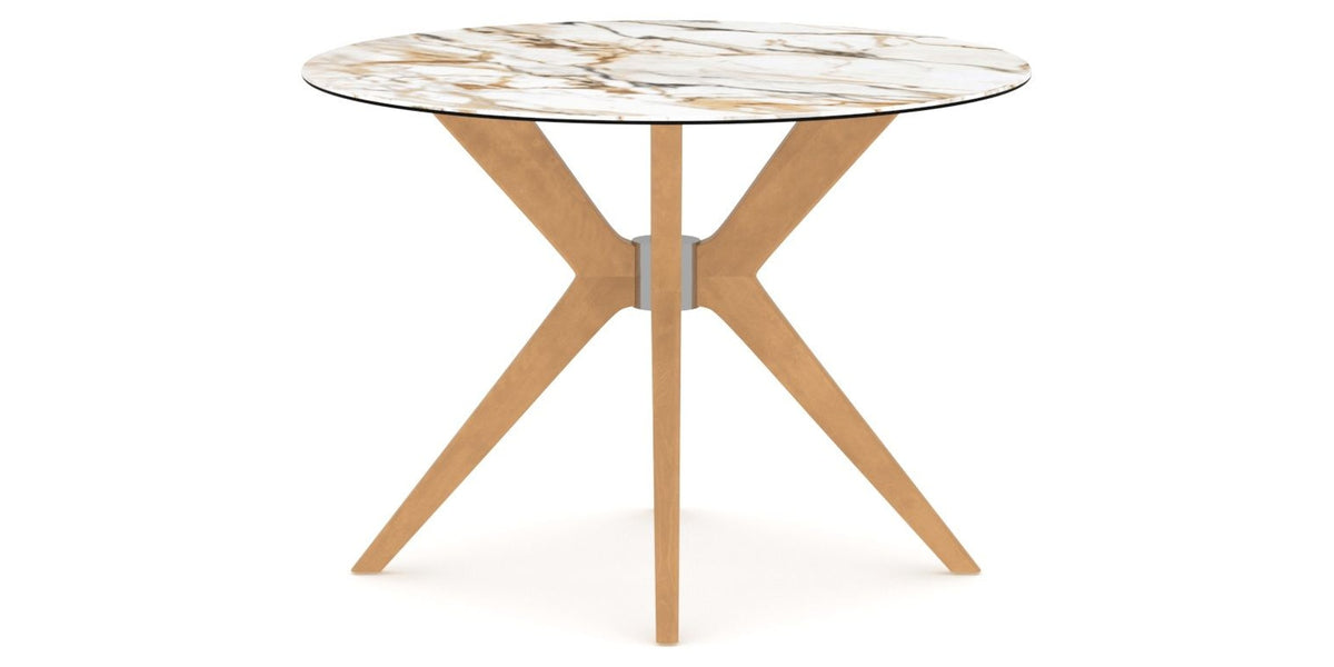 Canadel Downtown X Base Dining Table in Caramel Washed, Shell W2 Porcelain, 42 in, side view