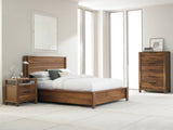West Bros Phase Chest of Drawers in 79 Toast, in a room setting with the bed