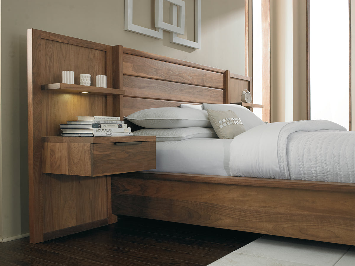 West Bros Phase Nightstand Panel Assembly in 79 Toast, lit shelf and drawer detail