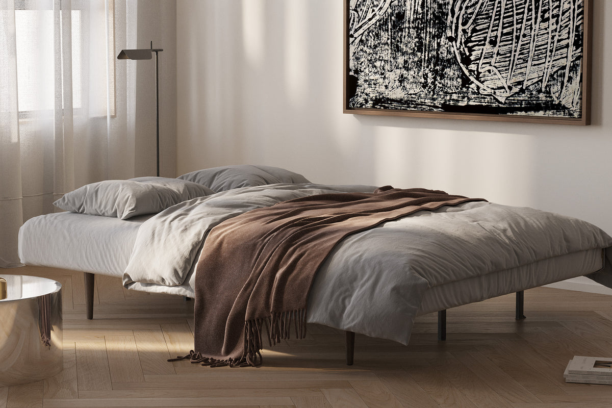 Innovation Living Recast Sleeper Sofa Dark Styletto, room setting, shown in 412 Esina Rust Orange all-groups