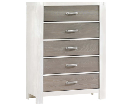 White Brushed Oak with Owl Brushed Oak | Rustico Moderno 5 Drawer Dresser | Valley Ridge Furniture