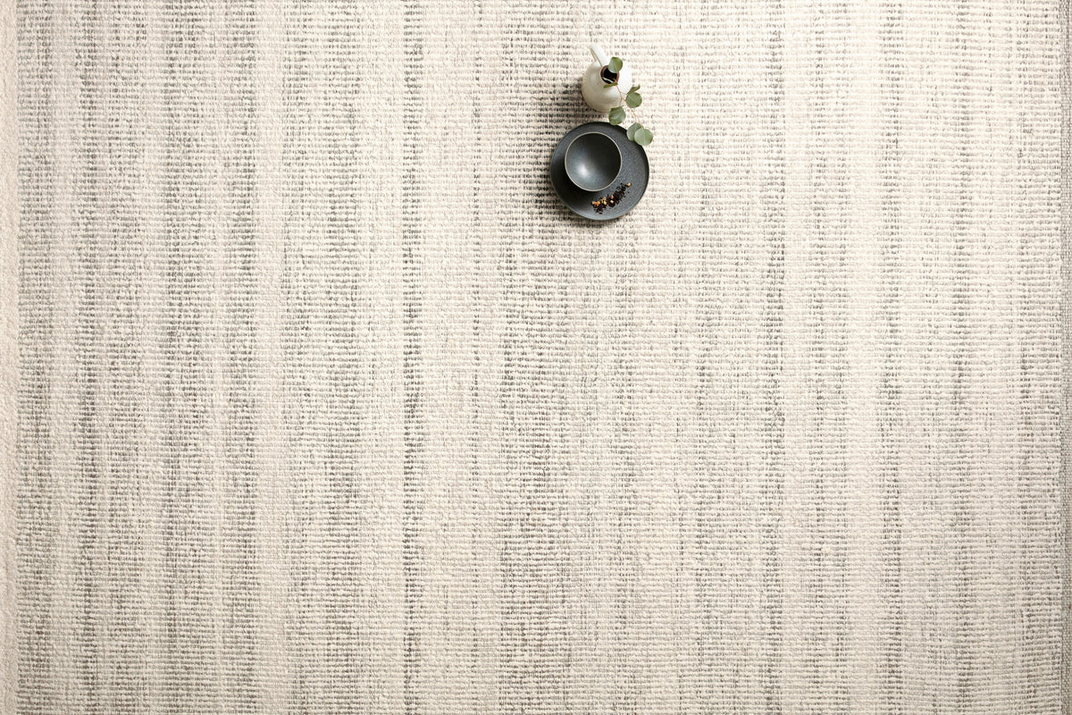 Loloi Sloane Rug 01 in Mist, from above, styled