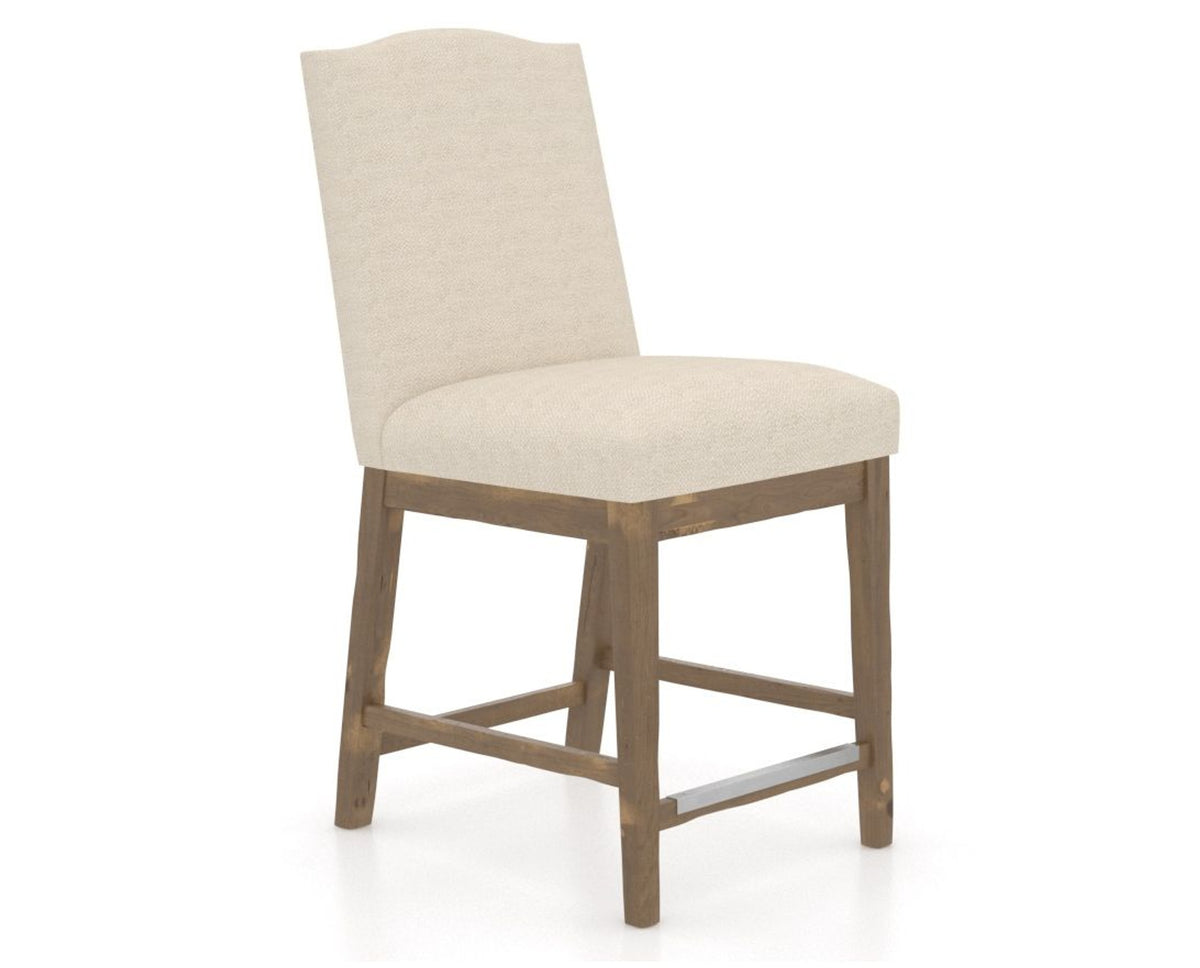 Canadel Champlain Upholstered Counter Stool 310A in 6K Sunbrella® and 25 Pecan Washed, three-quarter view