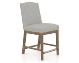 Canadel Champlain Upholstered Counter Stool 310A in 7C Fabric and 25 Pecan Washed, three-quarter view