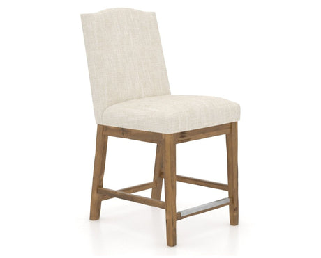 Canadel Champlain Upholstered Counter Stool 310A in FT InsideOut® and 03 Oak Washed, three-quarter view