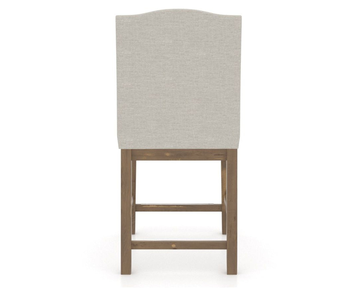 Canadel Champlain Upholstered Counter Stool 310A in TB Fabric and 25 Pecan Washed, back view