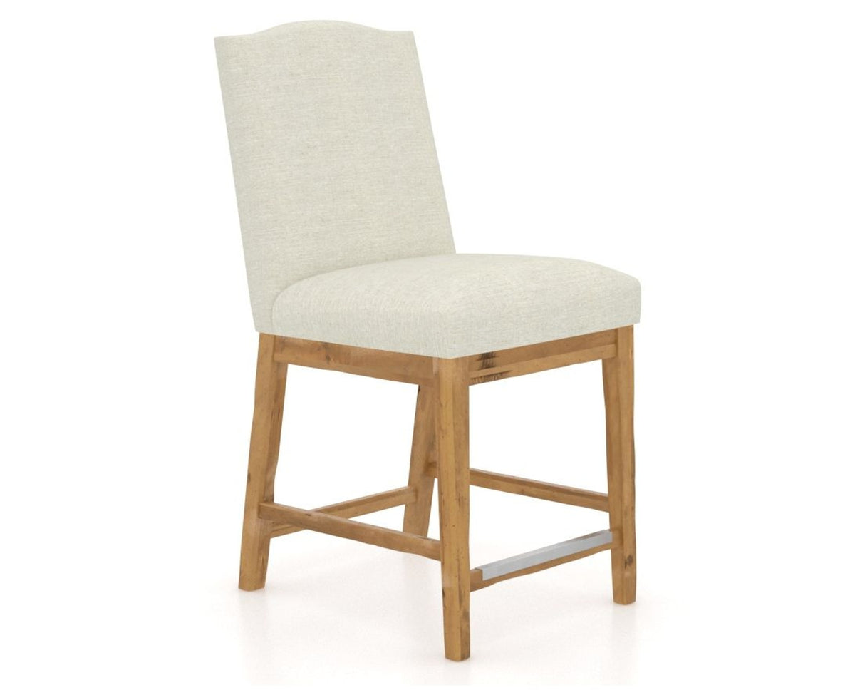 Canadel Champlain Upholstered Counter Stool 310A in TW Fabric and 01 Honey Washed, three-quarter view