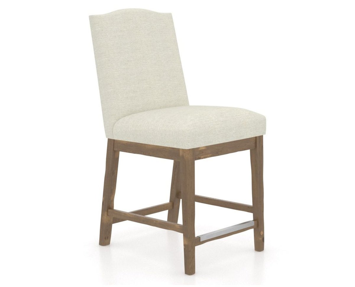 Canadel Champlain Upholstered Counter Stool 310A in TW Fabric and 25 Pecan Washed, three-quarter view