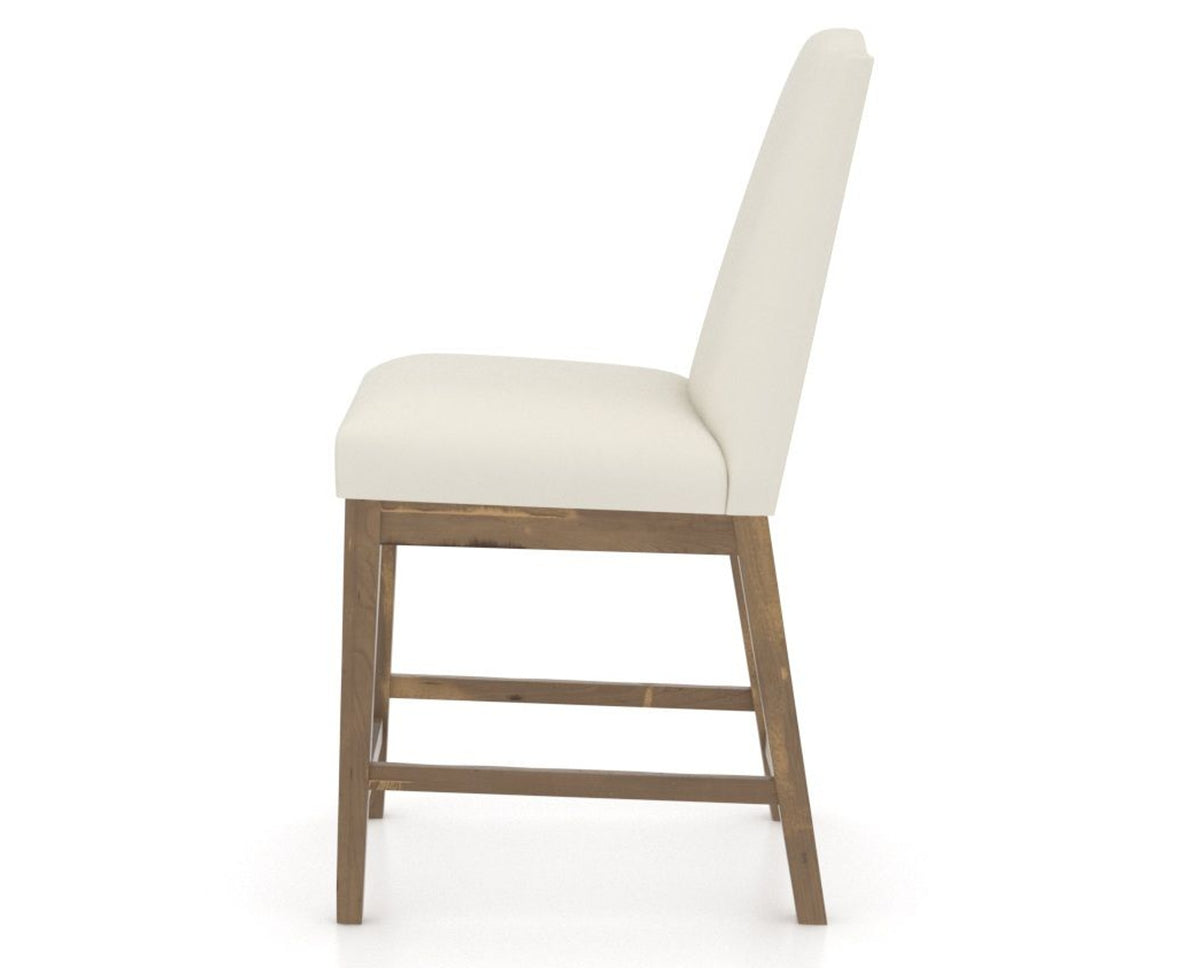 Canadel Champlain Upholstered Counter Stool 310A in YJ Faux Leather and 25 Pecan Washed, side view