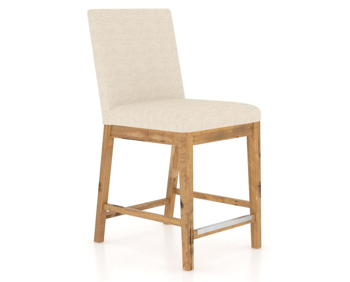Canadel Champlain Upholstered Counter Stool 8002 in 6K Sunbrella® and 01 Honey Washed, three-quarter view