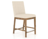 Canadel Champlain Upholstered Counter Stool 8002 in 6K Sunbrella® and 03 Oak Washed, three-quarter view