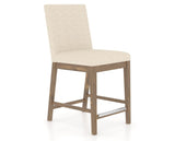 Canadel Champlain Upholstered Counter Stool 8002 in 6K Sunbrella® and 25 Pecan Washed, three-quarter view