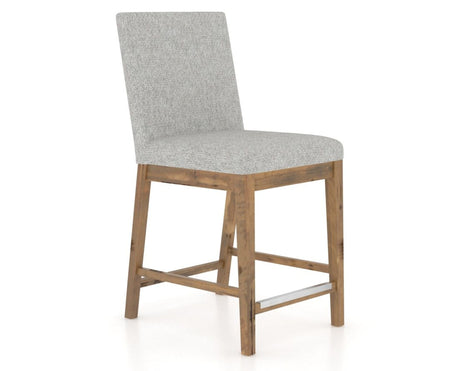 Canadel Champlain Upholstered Counter Stool 8002 in 7C Fabric and 03 Oak Washed, three-quarter view