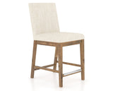 Canadel Champlain Upholstered Counter Stool 8002 in FT InsideOut® and 03 Oak Washed, three-quarter view