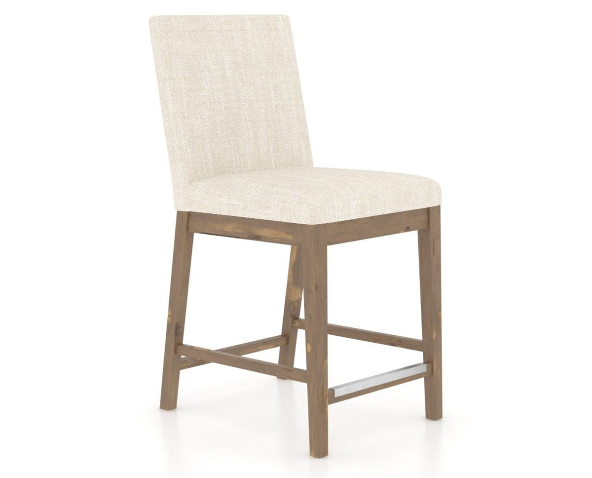 Canadel Champlain Upholstered Counter Stool 8002 in FT InsideOut® and 25 Pecan Washed, three-quarter view