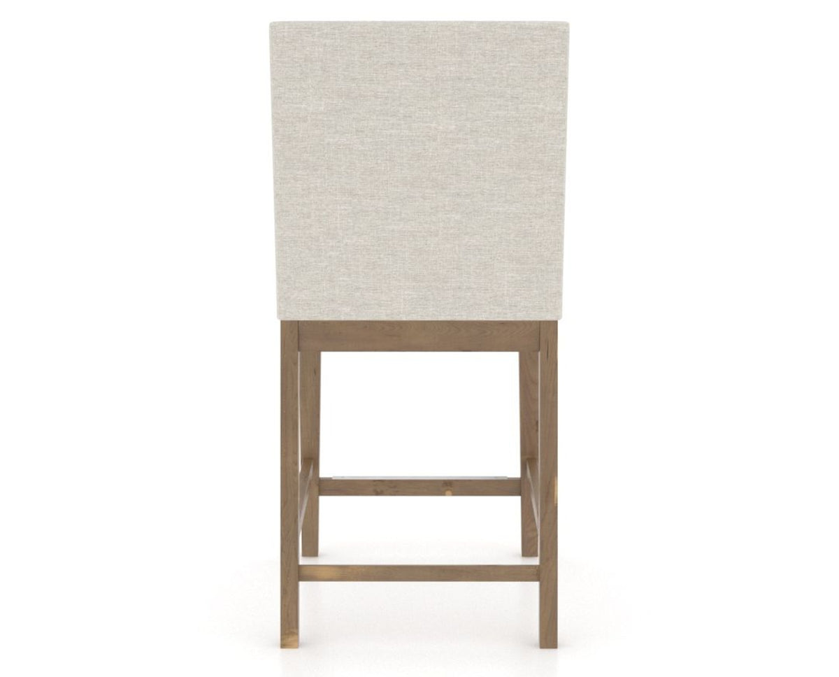 Canadel Champlain Upholstered Counter Stool 8002 in TB Fabric and 25 Pecan Washed, back view