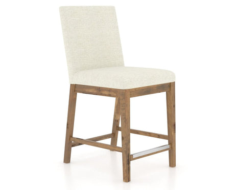 Canadel Champlain Upholstered Counter Stool 8002 in Oak Washed & Fabric TW, three-quarter view