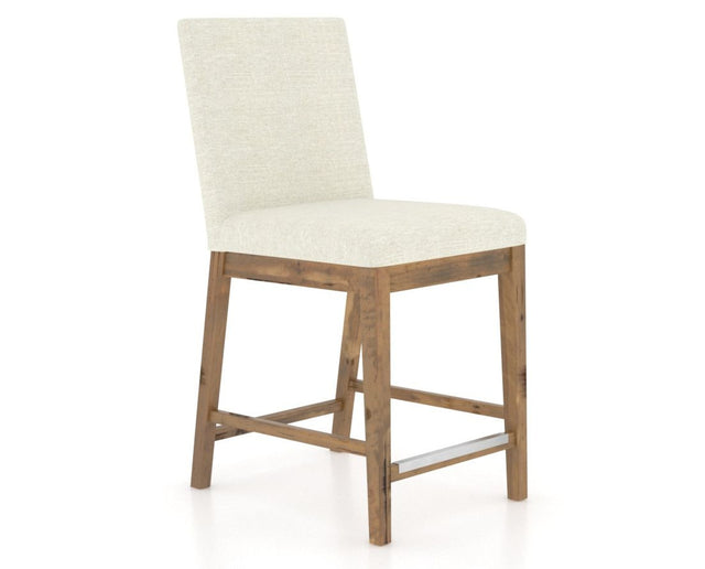 Canadel Champlain Upholstered Counter Stool 8002 in Oak Washed & Fabric TW, three-quarter view