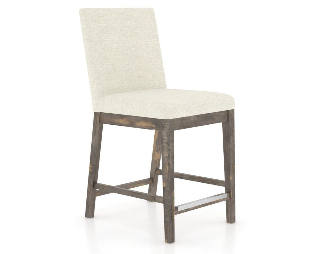 Canadel Champlain Upholstered Counter Stool 8002 in TW Fabric and 08 Shadow, three-quarter view