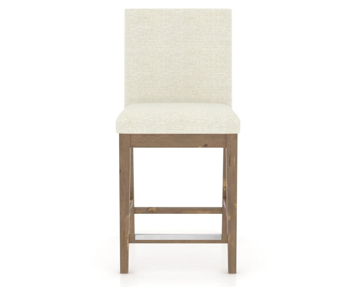 Canadel Champlain Upholstered Counter Stool 8002 in TW Fabric and 25 Pecan Washed, front view