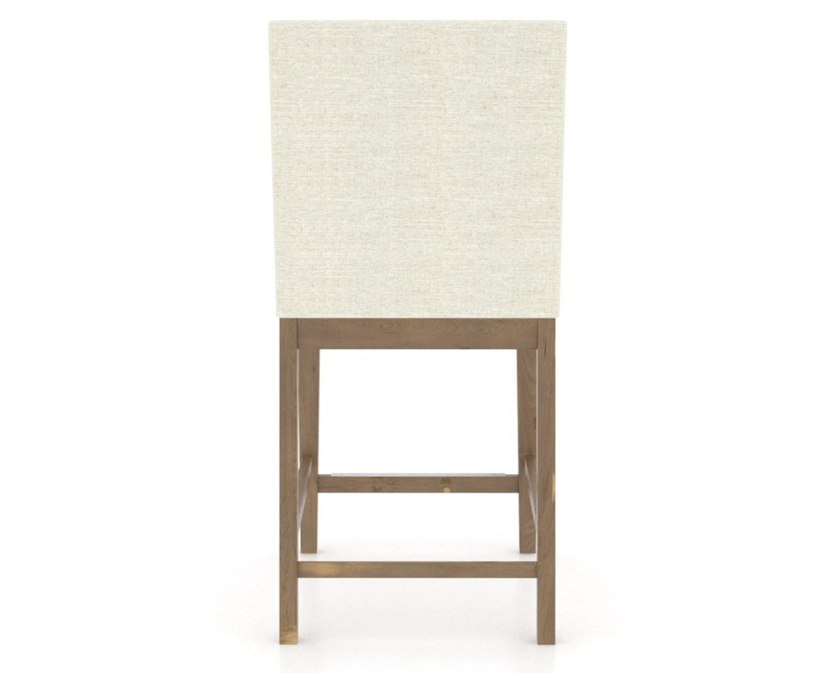 Canadel Champlain Upholstered Counter Stool 8002 in TW Fabric and 25 Pecan Washed, back view