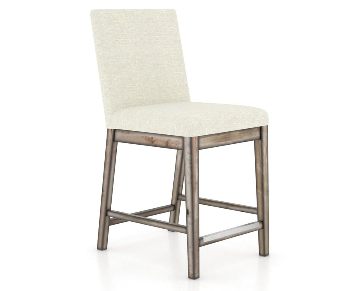 Canadel Champlain Upholstered Counter Stool 8002 in TW Fabric and 72 Heritage Nature, three-quarter view