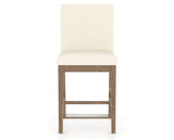 Canadel Champlain Upholstered Counter Stool 8002 in YJ Faux Leather and 25 Pecan Washed, front view