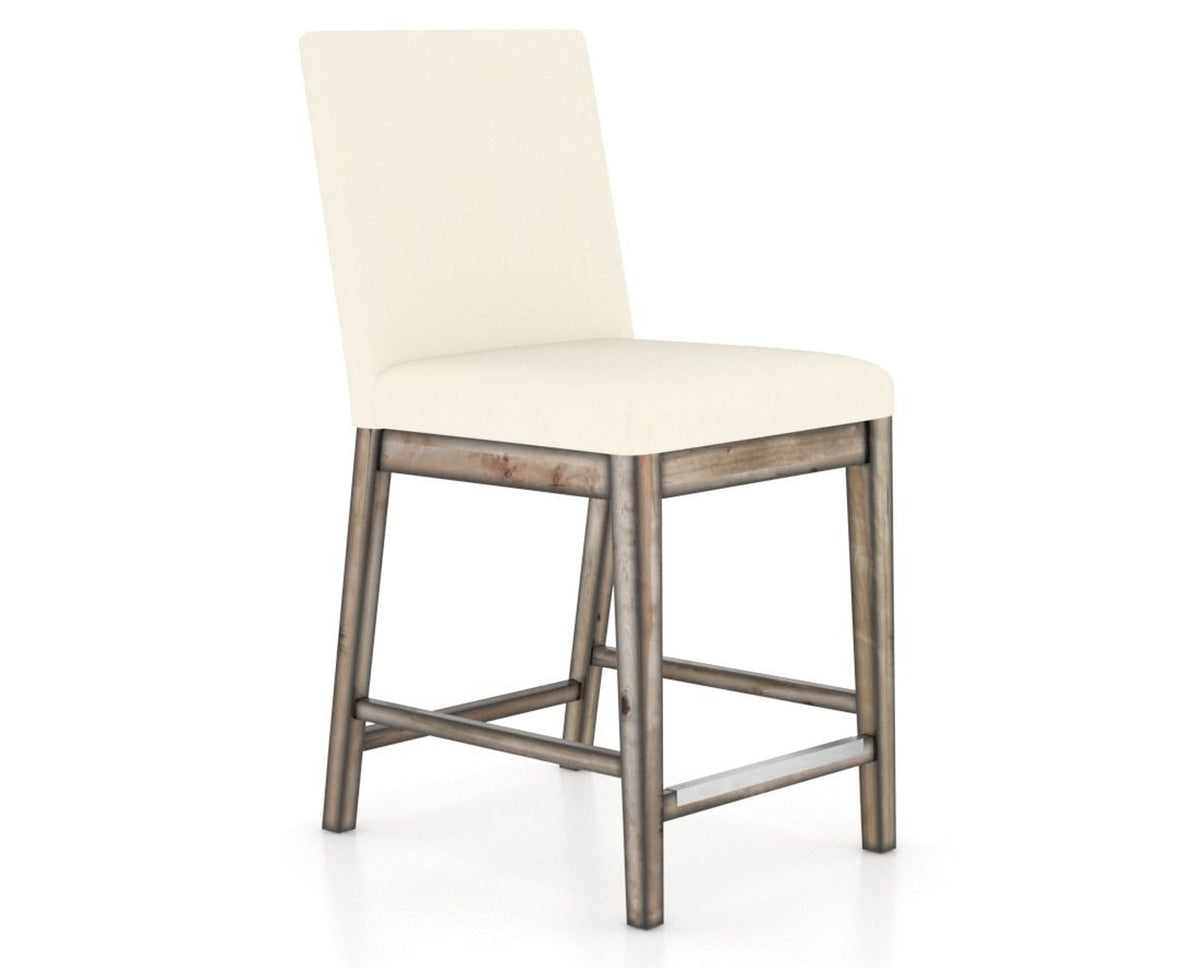 Canadel Champlain Upholstered Counter Stool 8002 in YJ Faux Leather and 72 Heritage Nature, three-quarter view