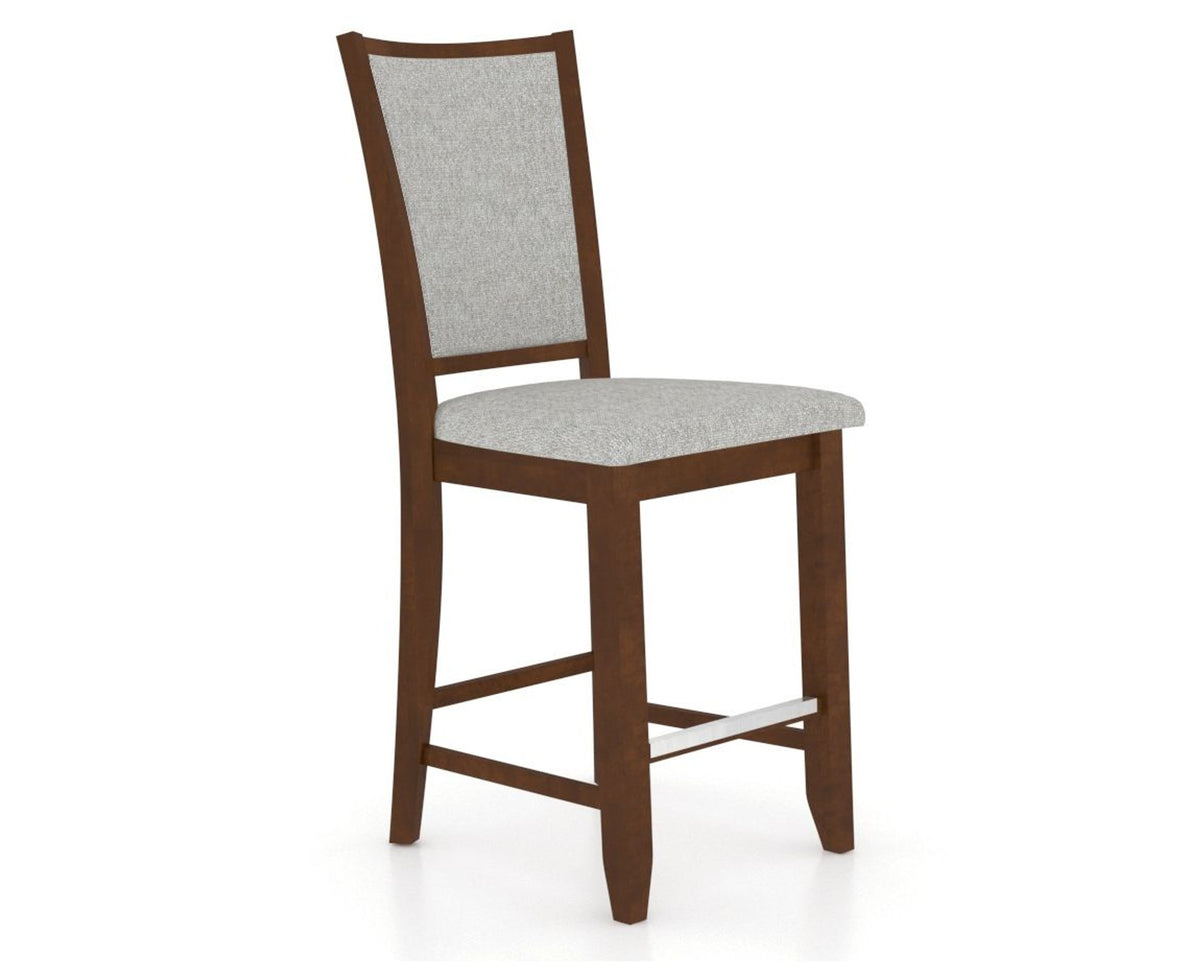 Canadel Upholstered Counter Stool 8003 in 7C Fabric and 19 Cognac Washed and Fixed Base, three-quarter view