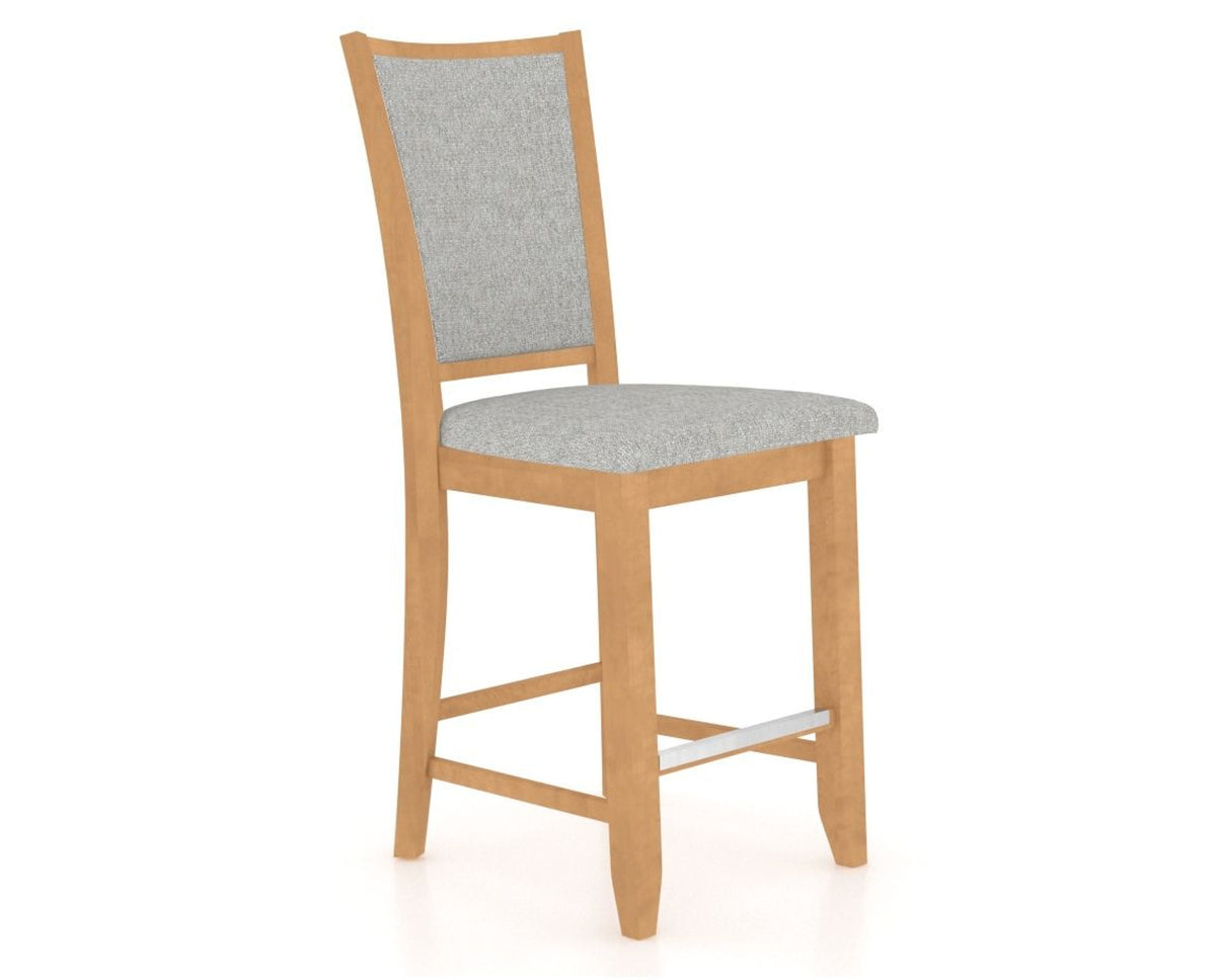 Canadel Upholstered Counter Stool 8003 in 7C Fabric and 20 Caramel Washed and Fixed Base, three-quarter view